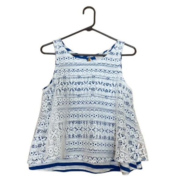 Anthropologie Postmark Crochet Lace Overlay Striped Swing Tank Top - Size XS - Picture 2 of 6